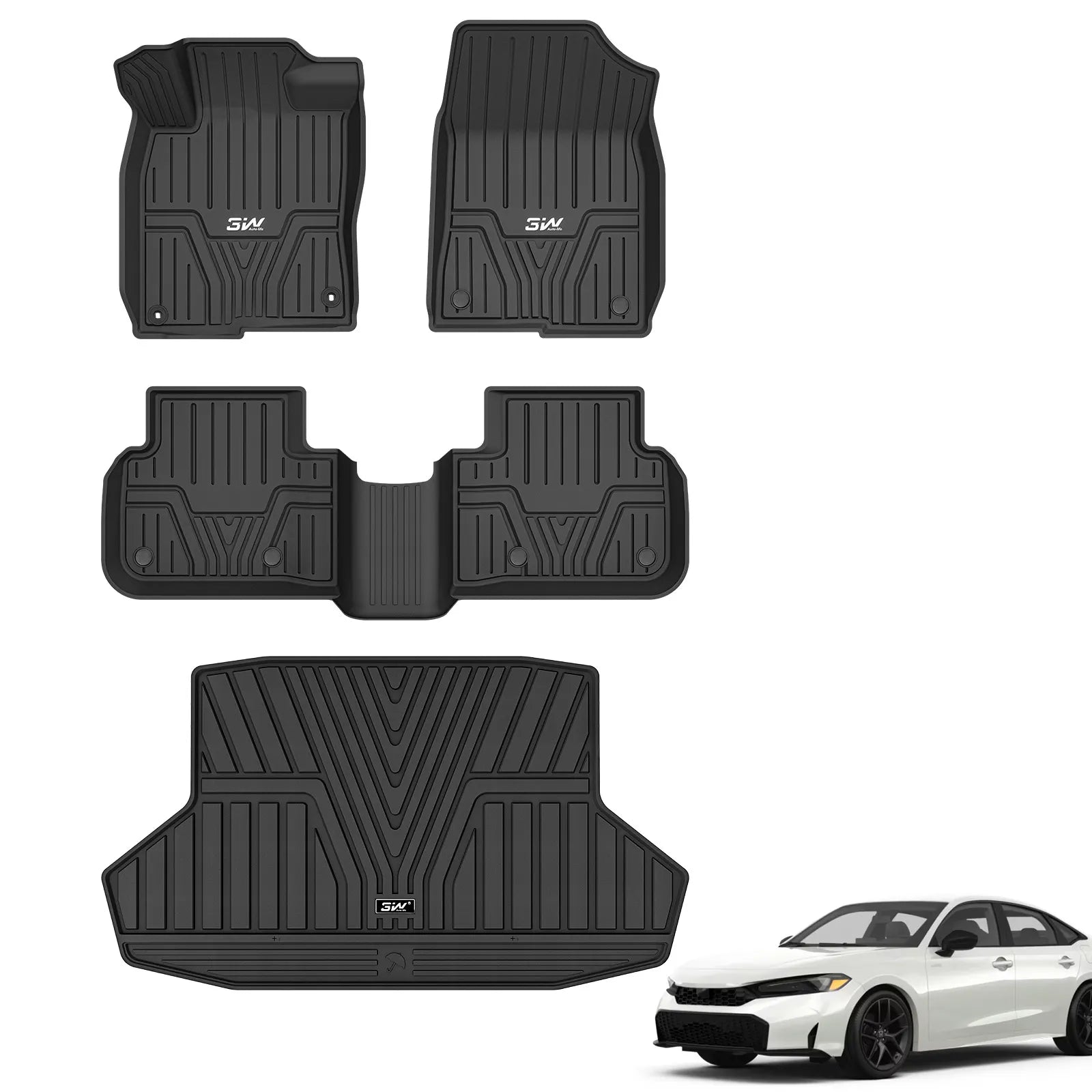 3W Honda Civic 2022-2027(Non Hatchback) Custom Floor Mats Cargo Liner TPE Material & All-Weather Protection Vehicles & Parts 3Wliners 