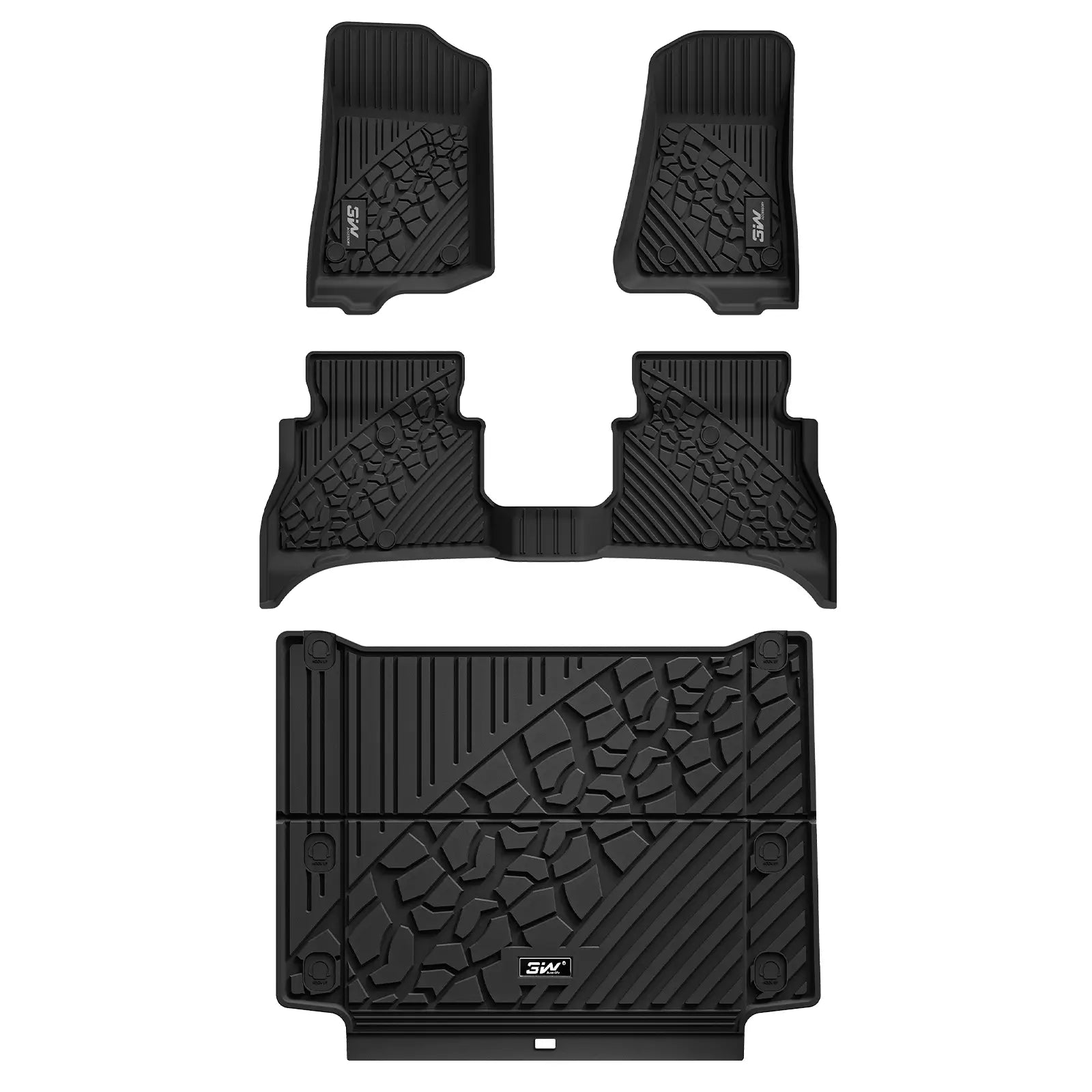 3W Jeep Wrangler 4XE Custom Floor Mats 2021-2025 Hybrid 4 Door TPE Material & All-Weather Protection