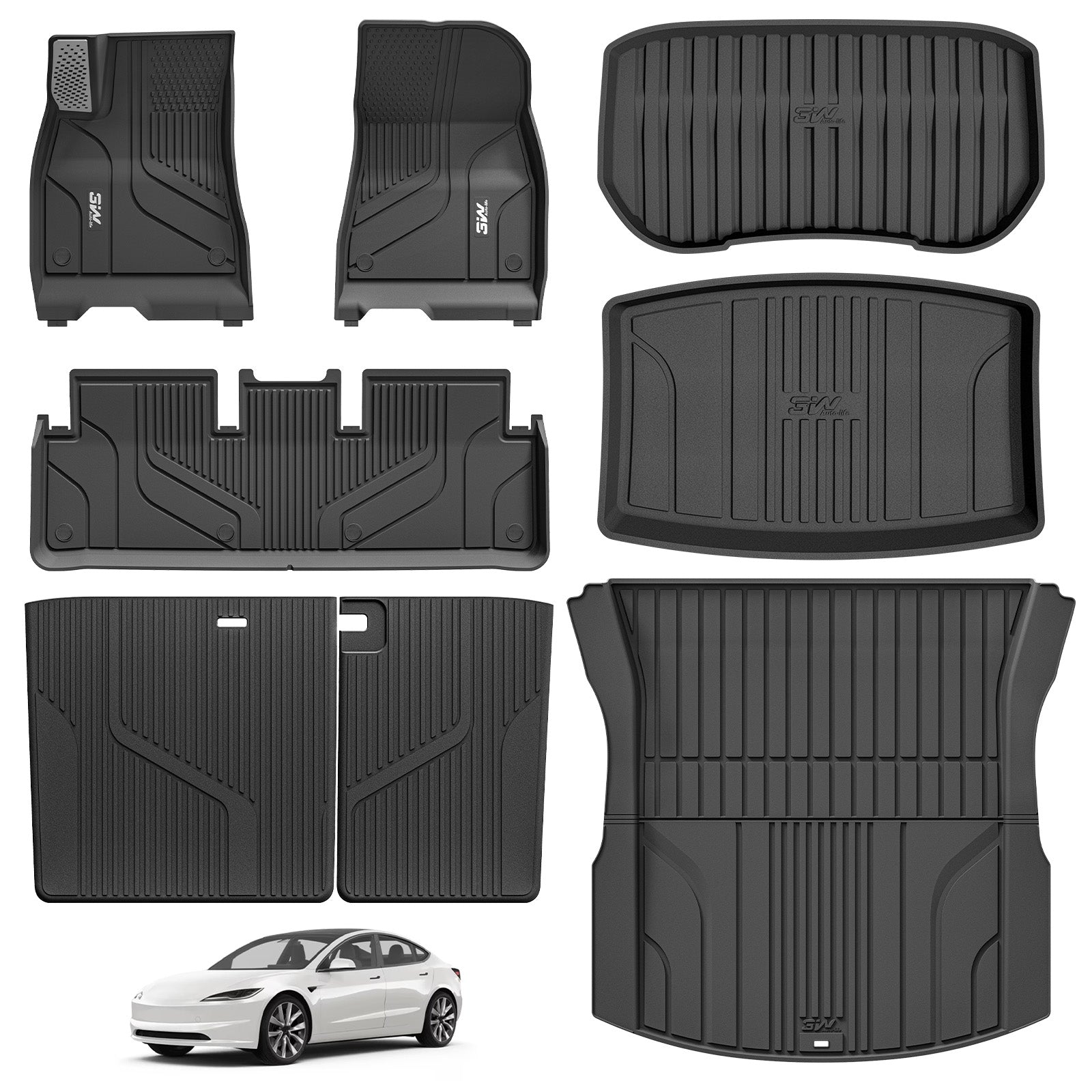 3W Tesla Model 3 2024-2026 Highland New Generation Custom Floor Mats / Trunk Mats TPE Material & All-Weather Protection - CA 3Wliners