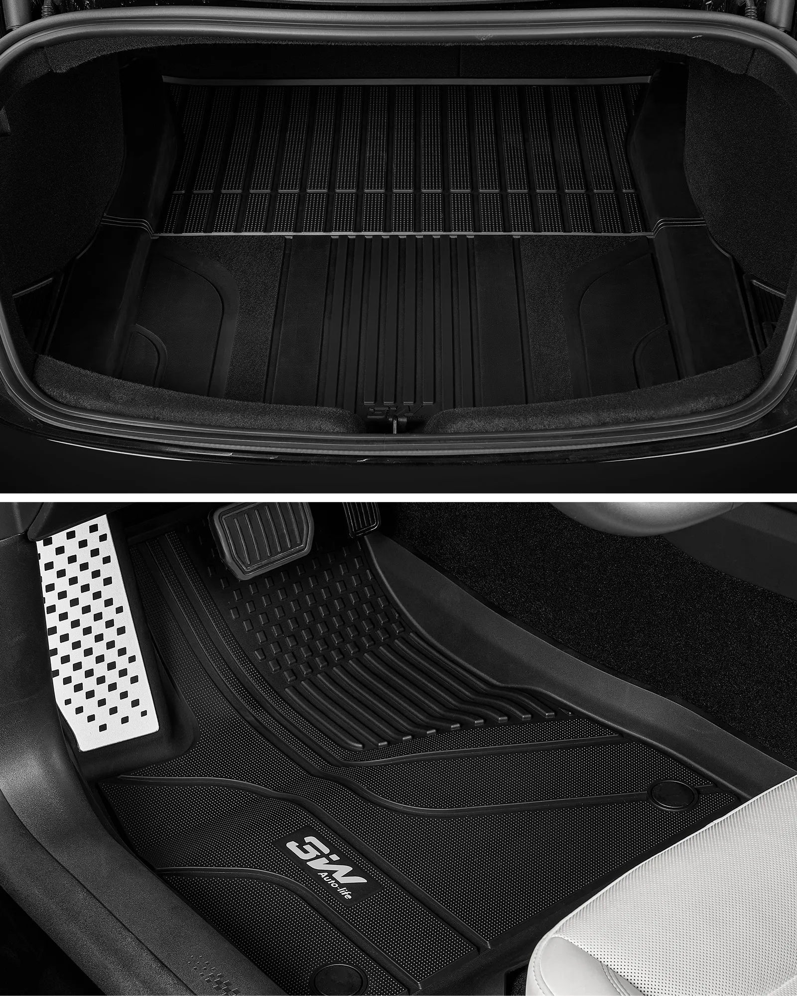 3W Tesla Model 3 Floor Mats 2026 2025 2024 with Metal Pedal, Full Set with Cargo Liner, Highland All Weather Custom Fit Rear Trunk Mat Accessories Black