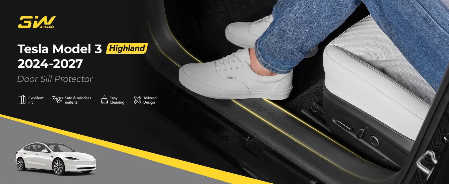 3W Tesla Model 3 Highland 2024-2026 Door Sill Guards 5PCS Trunk Protector Custom Fit Car Accessories TPE Anti-Kick Door Entry Cover