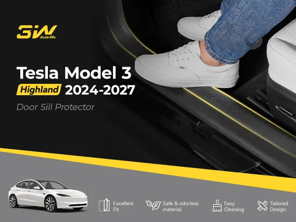 3W Tesla Model 3 Highland 2024-2026 Door Sill Guards 5PCS Trunk Protector Custom Fit Car Accessories TPE Anti-Kick Door Entry Cover