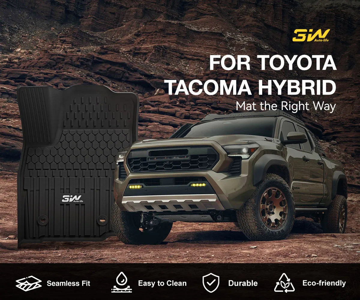 3W Custom Floor Mats Fit Toyota Tacoma Hybrid 2024-2025 TPE All Weather Protection (Double Cab)