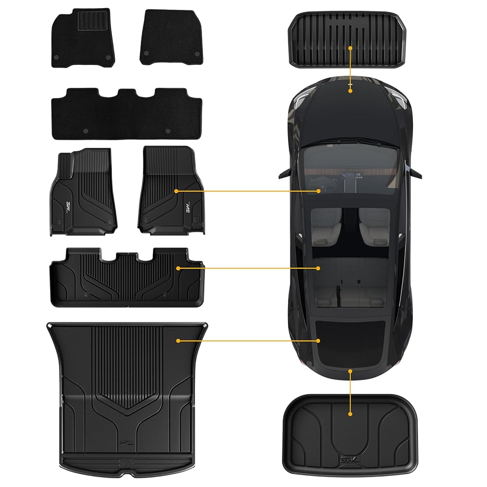 3W Tesla Model Y 2020-2024 Custom Floor Mats / Trunk Mats Thorex™ All-Weather Protection 5-Seater