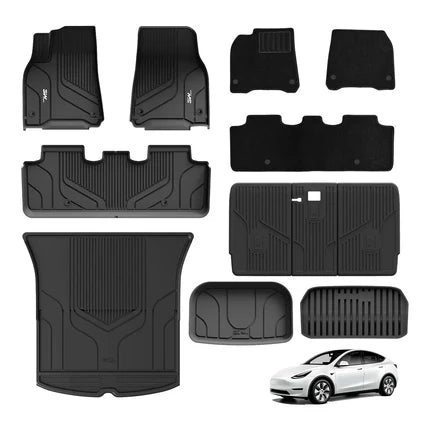 3W Tesla Model Y 2020-2024 Custom Floor Mats / Trunk Mats Thorex™ All-Weather Protection 5-Seater